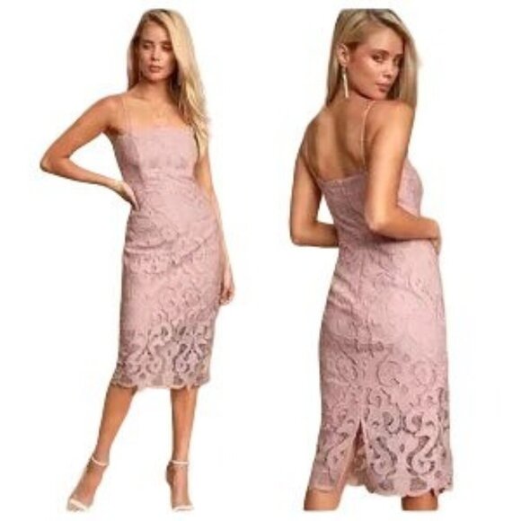 Bardot Dresses & Skirts - Bardot Lina Pink Rose Lace Sheath Midi Dress